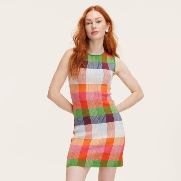 NEW KATE SPADE New York x Target Plaid Mini Sweater Dress Red/Pink/Green/Blue - Picture 1 of 10